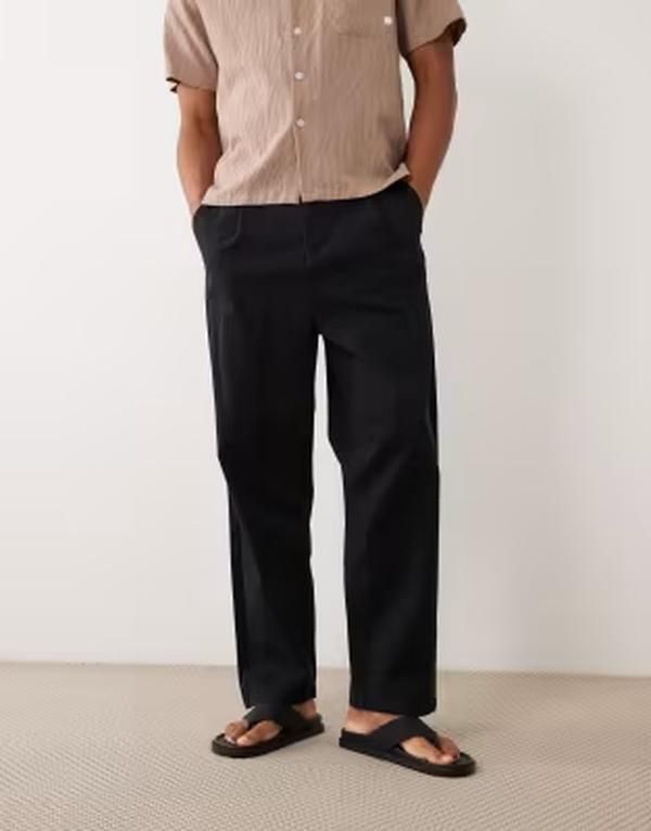 エイソス メンズ ボトムス カジュアルパンツ ASOS DESIGN relaxed tapered chinos Black ブラック