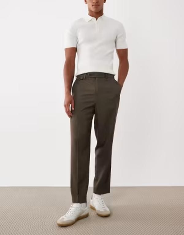 エイソス メンズ ボトムス カジュアルパンツ ウール ASOS DESIGN smart woolook relaxed tapered pants in dark brown herringbone