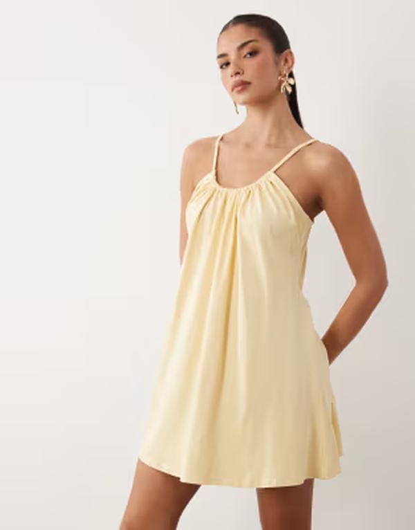 エイソス レディース トップス ワンピース ミニ ASOS DESIGN low scoop back mini cami dress buttermilk yellow Buttermilk イエロ
