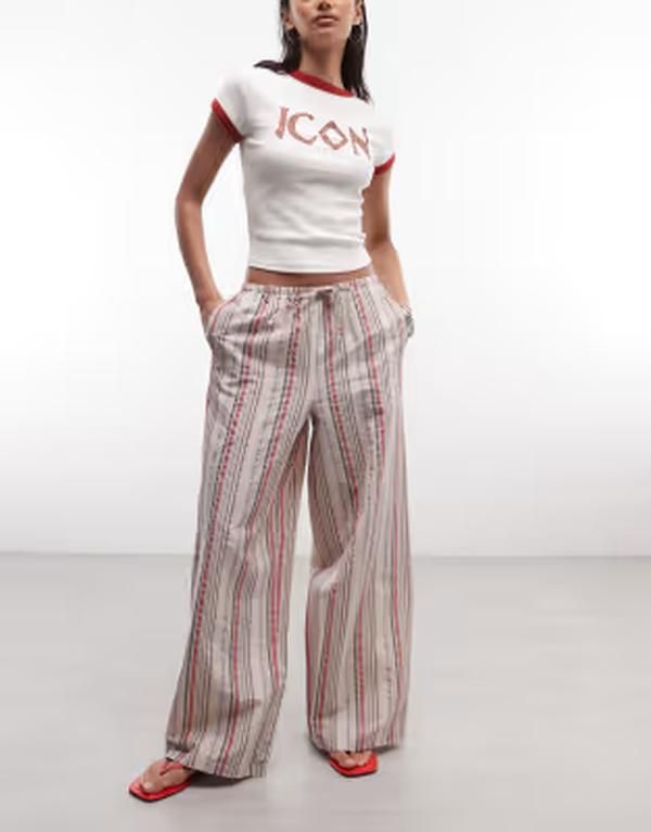 リクレイム ヴィンテージ レディース ボトムス カジュアルパンツ Reclaimed Vintage relaxed pants green stripe Pink green stripe ピンク