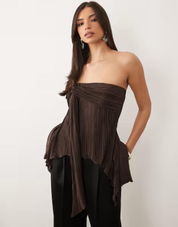 エイソス レディース トップス シャツ ASOS DESIGN plisse twist bust bandeau top part of a set BROWN ブラウン
