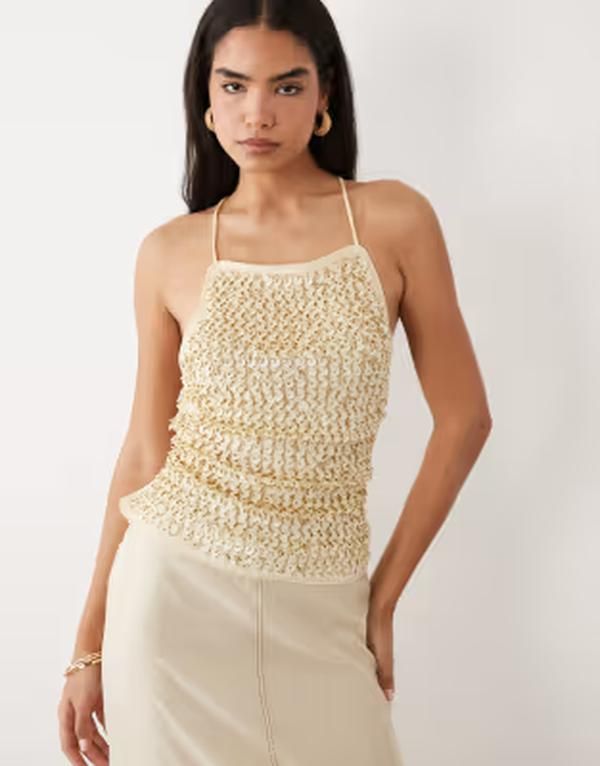 エイソス レディース トップス シャツ 背中開き スパンコール ASOS DESIGN sequin embellished backless cami top in cream part of a