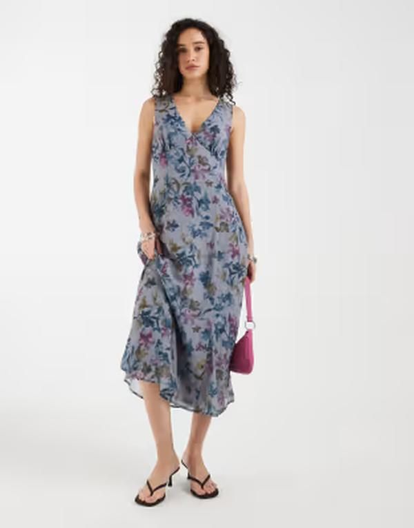 モーテル レディース トップス ワンピース シフォン Motel Olydia chiffon flower shadow midaxi dress BLUE ブルー
