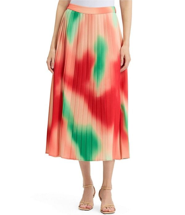 ミソック レディース ボトムスカート クレープリーツ ミディ MISOOK MultiColor Pleated Crepe Flared PullOn Midi Skirt Cherry Ember