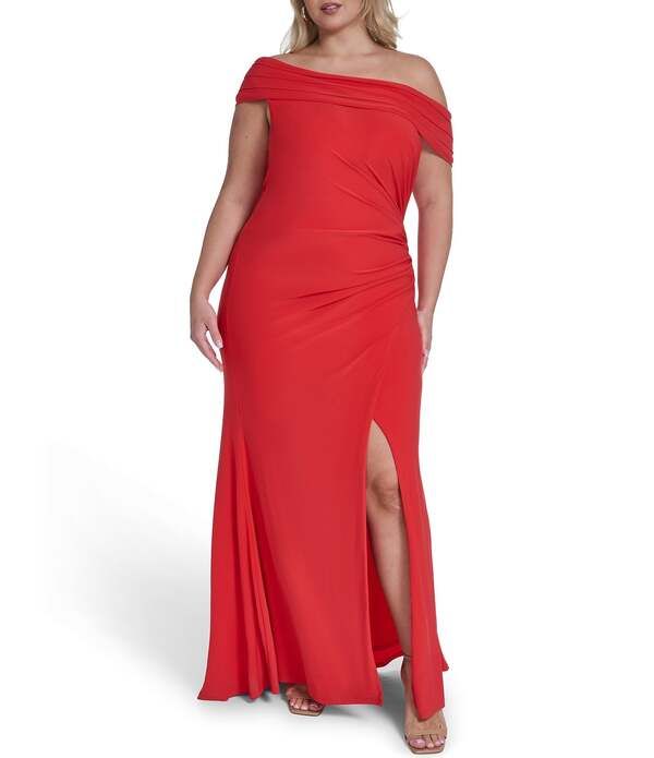エリザジェイ レディース トップス ワンピース プラスサイズ Eliza J Plusize One Shoulder Slit Gown Poppy