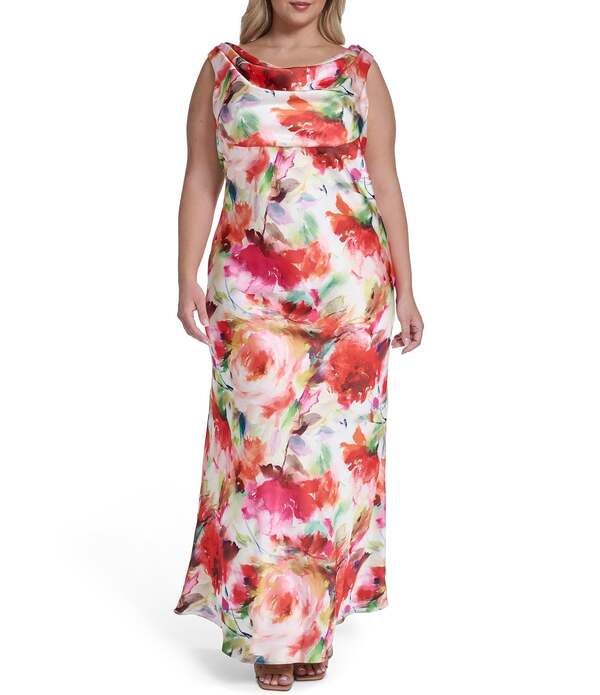 エリザジェイ レディース トップス ワンピース フラワー柄 プラスサイズ プリント ノースリーブ フラワー Eliza J Plusize Floral Print Cowl Neck Sleevel