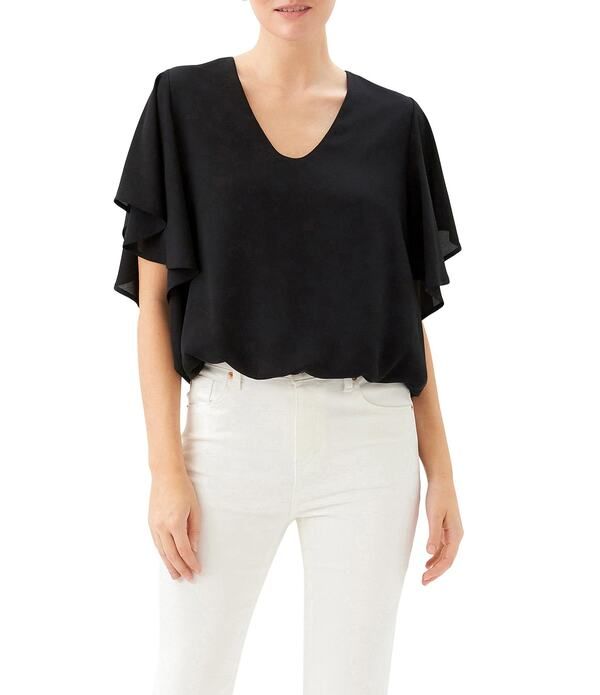 カレンケーン レディース トップス シャツ Vネックレープ シルク Karen Kane Silky Crepe VNeck Short Sleeve Top Black ブラック