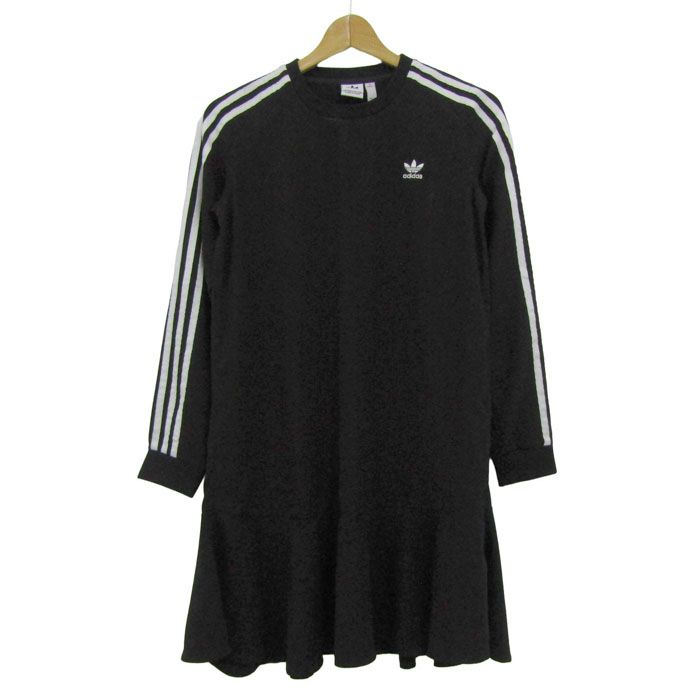 アディダス オリジナルス ワンピース トップス 長袖 ロゴ スリーライン レディース 34サイズ ブラック adidas Originals 【中古】
