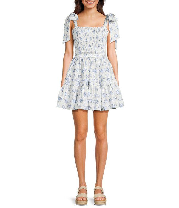 ビーダーリン レディース トップス ワンピース フラワー柄 プリント シャーリング フラワー B Darlin Floral Printed Tie Shoulder Smockedress OffW