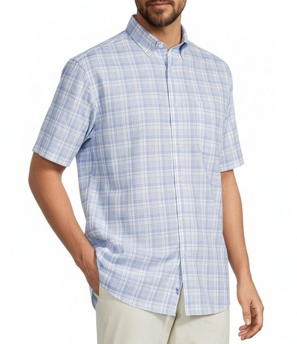 ラウンドトゥリーアンドヨーク メンズ トップス シャツ トール Gold Label Roundtree Yorke Big Tall NonIron Short Sleeve Large Plaid
