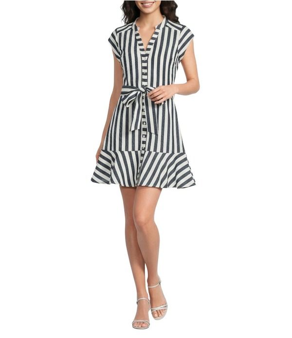 シュガーリップス レディース トップス ワンピース Vネック プリント ミニ シャツ キャップ Sugarlipstriped Print VNeck Cap Sleeve Mini Shirt Dr