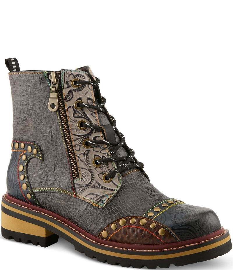 ラリティステ レディース シューズ ブーツ・レインブーツ レザー LARTISTE Rugup Leather and Textile Studded Faux Fur Lined Booties S