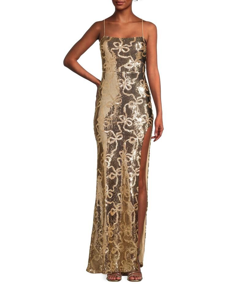 シティヴァイブ レディース トップス ワンピース サイドスリット スパンコール レース City Vibe Bow Sequin Pattern Lace Up Back Side Slit Dres