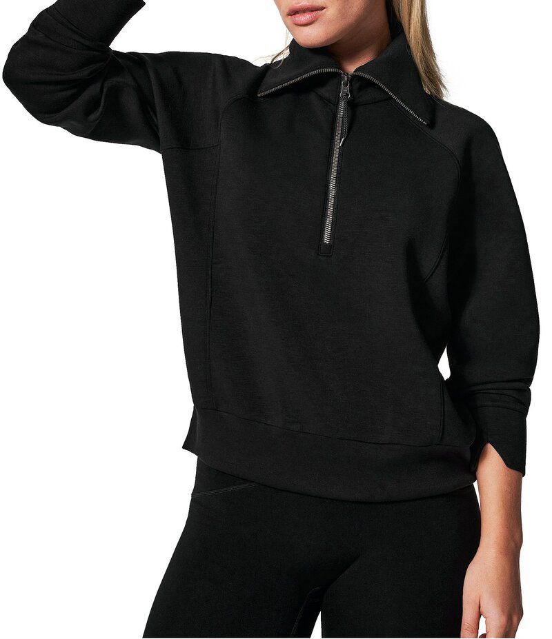 スパンク レディース アウター コート ハーフジップ ジャケット Spanx AirEssentials Long Sleeve Half Zip Jacket Very Black ブラック