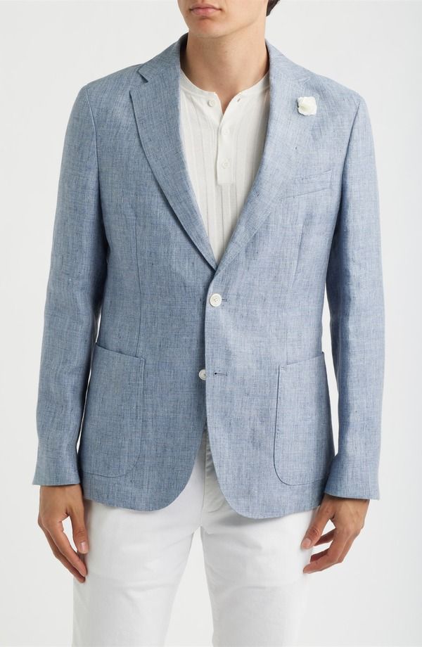 ボス メンズ アウター ジャケット・ブルゾン スリムフィット コート リネン BOSS Hanry Slim Fit Blue Mlange Slub Linen Sport Coat Open Bl