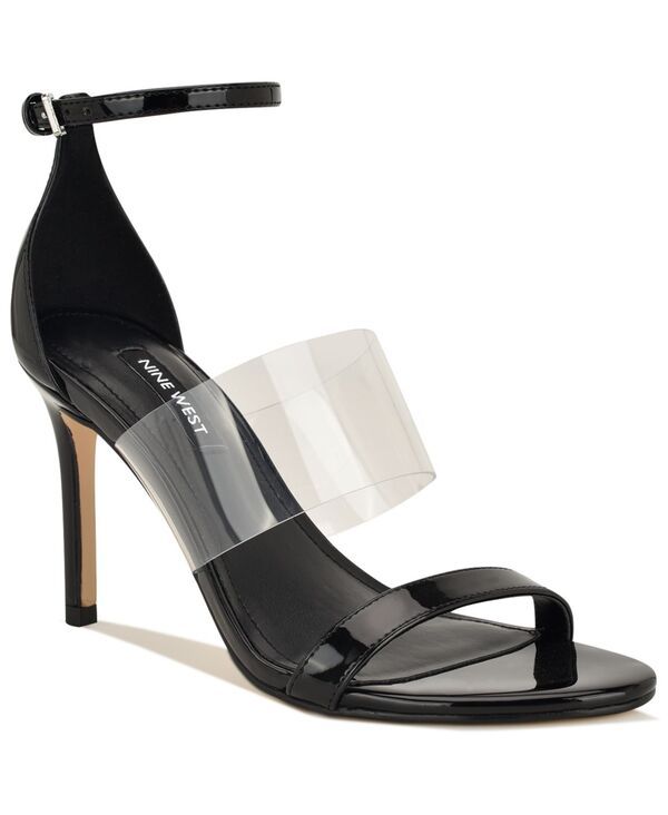 ナインウェスト レディース シューズ サンダル Nine West Womens Vallie Strappy Vinyl Stiletto Sandals ClearBlack Patent ブラッ