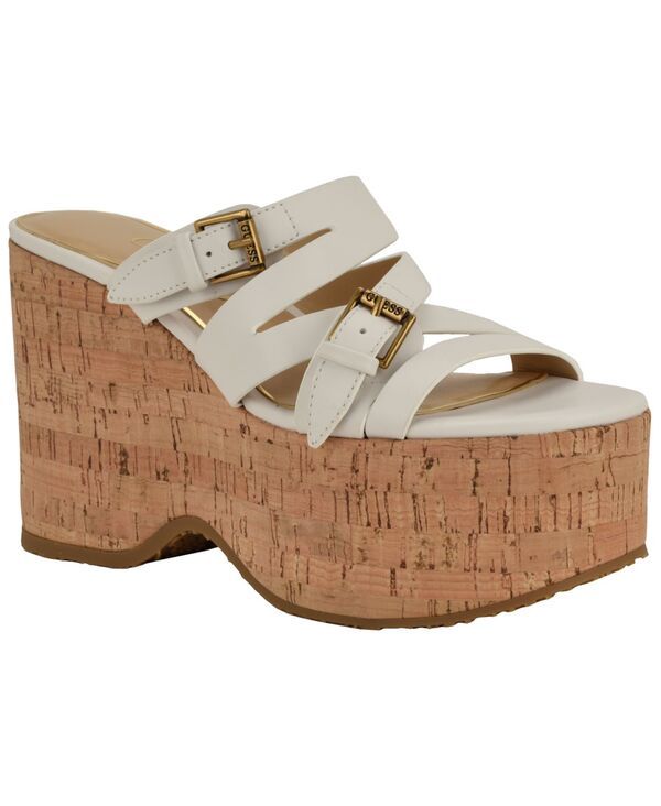 ゲス レディース シューズ サンダル プラットフォーム GUESS Womens Nailah Strappy High Platform Wedge Sandals WhiteCork ホワイト