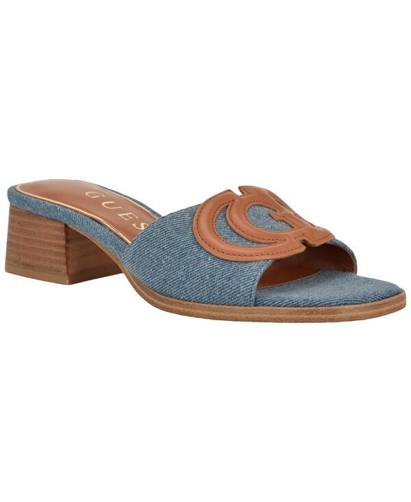 ゲス レディース シューズ スリッポン・ローファー サンダル ヒール GUESS Womens Cerrina SlipOn Block Heel Sandal Blue Denim Leather
