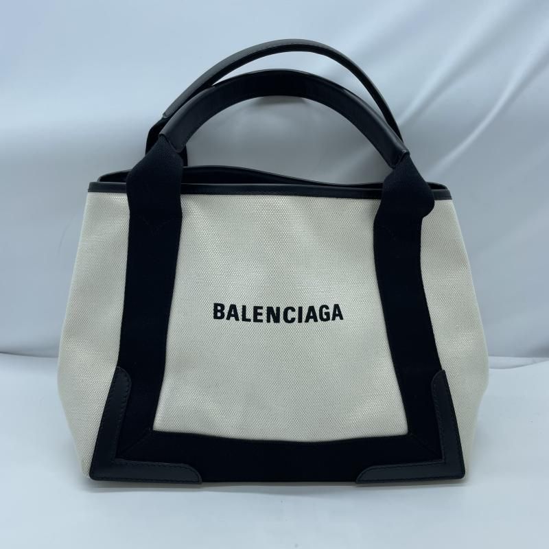 【中古】BALENCIAGA ネイビーカバス トートバッグ キャンバスバッグ 002123 ホワイト/ブラック[19]