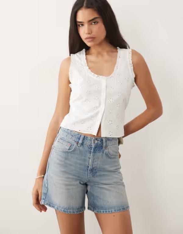 マンゴ レディース トップス シャツ ノースリーブ コットン 刺繍 Mango 100 cotton embroidered sleeveless top WHITE ホワイト