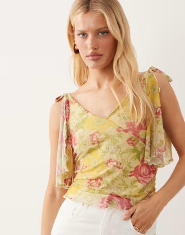 ミスセルフフリッジ レディース トップス シャツ フラワー柄 プリント フラワー Misselfridge wrap top with slit in floral print YELLOW FLOR
