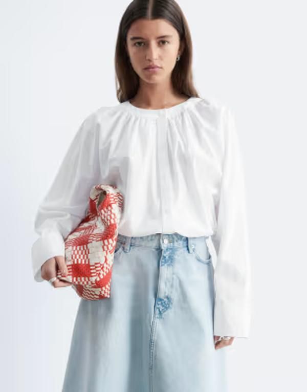 アンドアザーストーリーズ レディース トップス シャツ ブラウス Other Stories poplin blouse with puff sleeves WHITE ホワイト