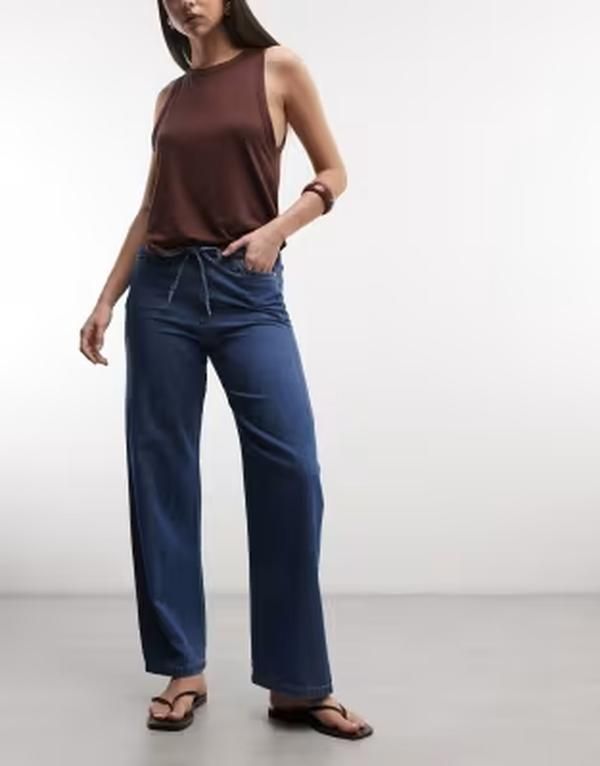 ノイジーメイ レディース ボトムス デニムパンツ ワイドレッグ Noisy May tie waist wide leg pants in mid blue denimedium blue denim
