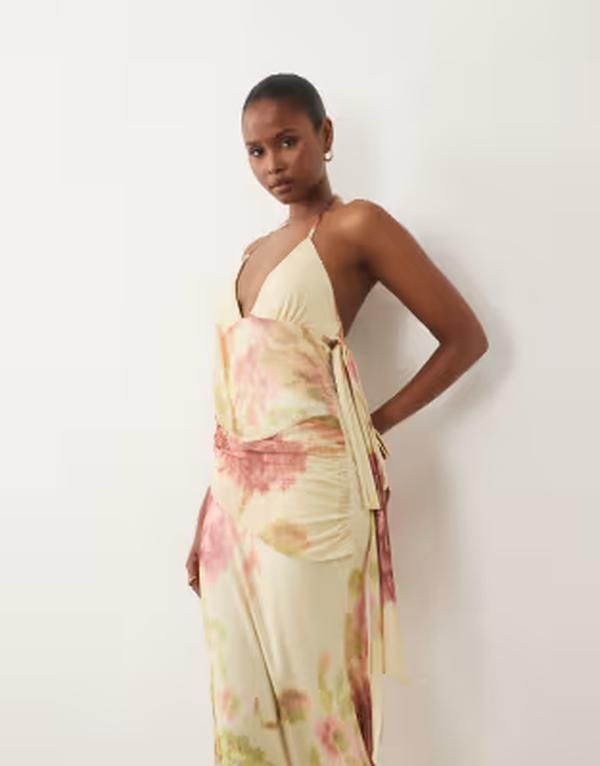 エイソス レディース トップス ワンピース フラワー柄 ドレープ メッシュ マキシ フラワー ASOS DESIGN draped sash floral mesh maxi dress with t