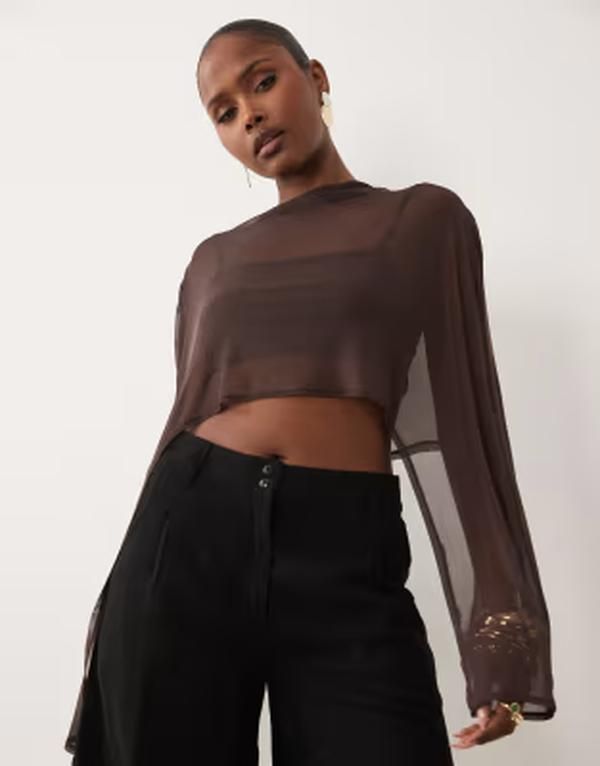 エイソス レディース トップス シャツ ケープデザイン ミニ キャップ ケープ ASOS DESIGN mini cape bralette 2in1 top BROWN ブラウン
