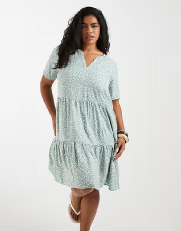 オンリーカーブ レディース トップス ワンピース ティアード フラワー柄 プリント ミニ フラワー ONLY Curve tiered mini dress floral print PINK ピンク