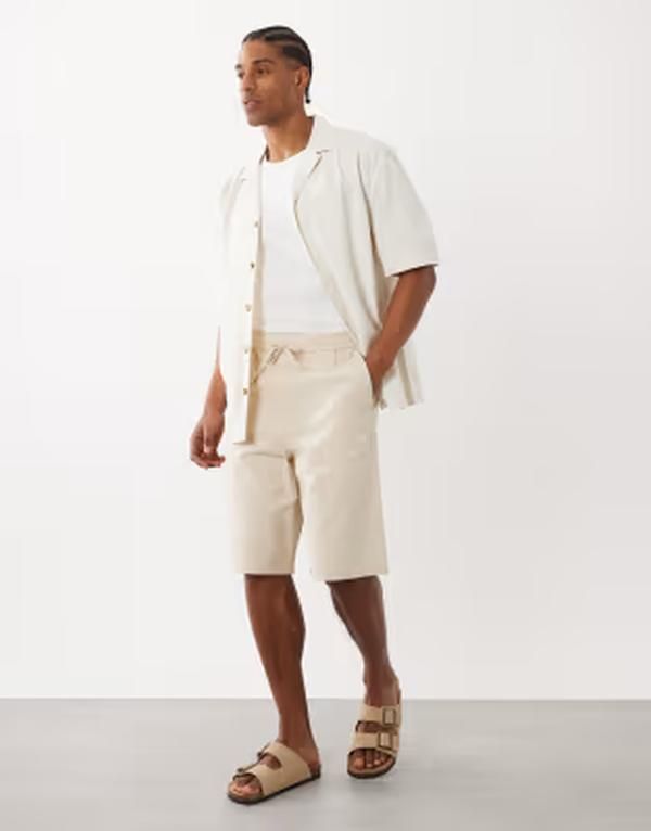 オンリーアンドサンズ メンズ ボトムス ハーフパンツ・ショーツ ワイドレッグ ショートパンツ リネン ONLY SONS linen look wide leg shortsilver Lining