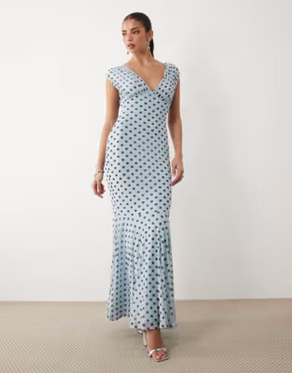 エイソス レディース トップス ワンピース ドット柄 Vネック ドット プリント マキシ ASOS DESIGN v neck fishtail polka dot print maxi dress