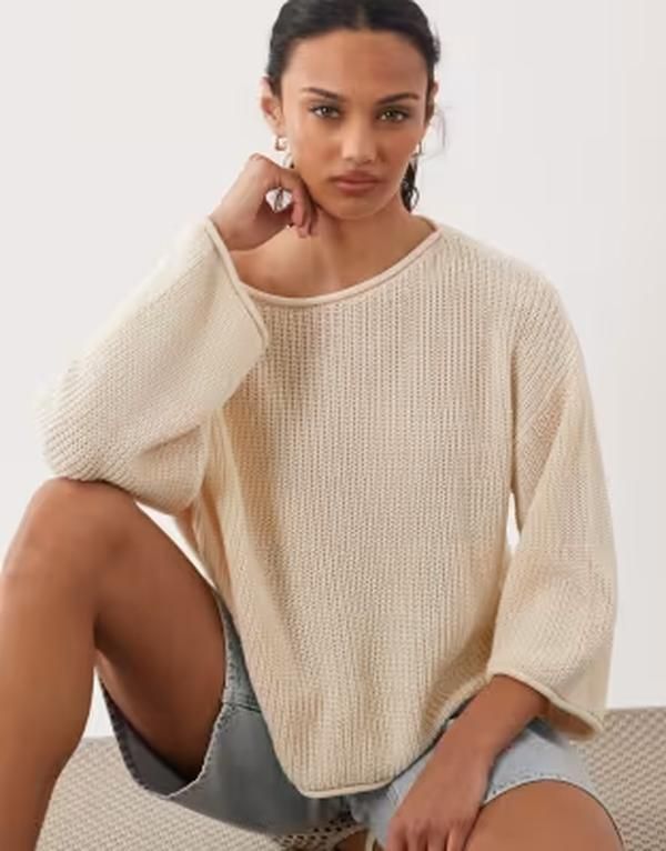 エイソス レディース アウター ニット・セーター ASOS DESIGN knit open stitch beach sweater in ecru エクリュ