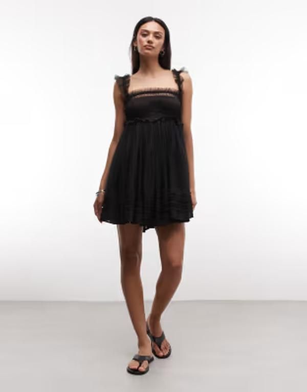オールセインツ レディース トップス ワンピース ギャザー ミニ ノースリーブ レース AllSaints Angela sleeveless lace ruched mini babydoll dr