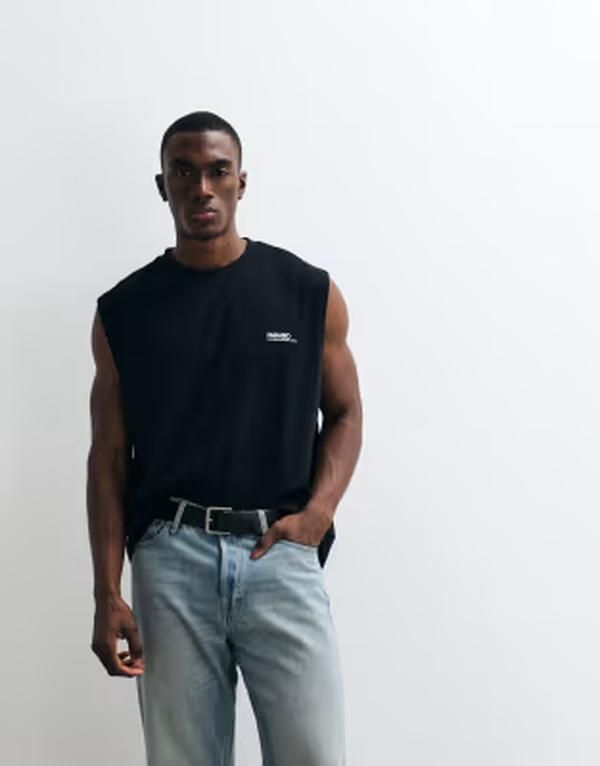 エイソス メンズ トップス ベスト グラフィック ASOS DESIGN oversized tank with chest graphic Black ブラック