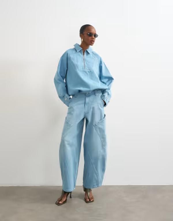 トップショップ レディース ボトムス デニムパンツ ジーンズ Topshop high rise utility barrel jeans in bleach