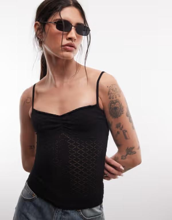 エイソス レディース トップス シャツ ASOS DESIGN seamless jacquard cami top Black ブラック