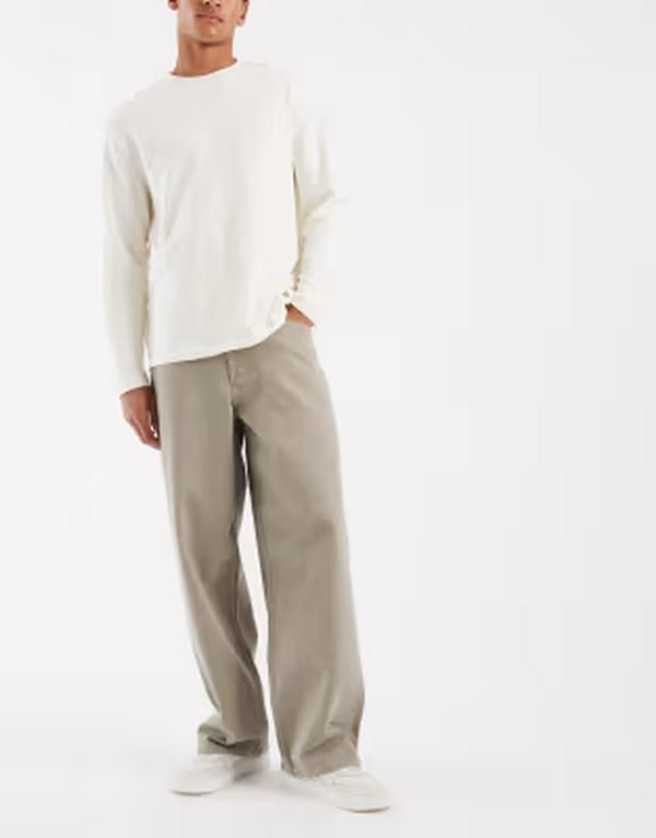 エイソス メンズ ボトムス デニムパンツ ジーンズ ASOS DESIGN baggy jeans in washed khaki カーキ