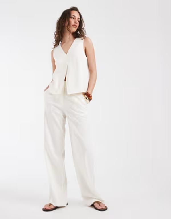 ピーシーズ レディース ボトムス カジュアルパンツ ワイドレッグ リネン PIECES wide leg linen blend tailored pants part of a set Clouda 17,026円