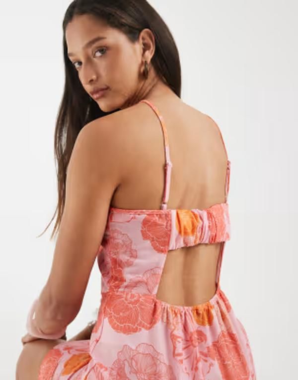 ヴェロモーダ レディース トップス ワンピース フラワー柄 プリント ミニ フラワー ホルター Vero Moda halter mini dress and orange floral print