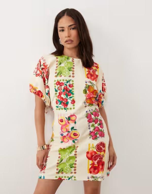ネバーフリードレスド レディース トップス ワンピース A ライン プチ プリント ミニ Never Fully Dressed Petite short sleeve tie back Aline