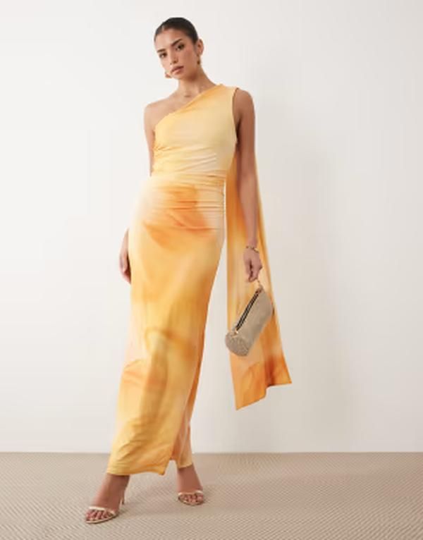 ティエフエヌシー レディース トップス ワンピース ワンショルダー マキシ TFNC slinky oneshoulder scarf detail neck maxi dress in yellow