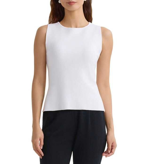 ミンウォン レディース トップス シャツ リブ ノースリーブ ニット Ming Wang Ribbed Knit Boat Neck Sleeveless Tank White ホワイト