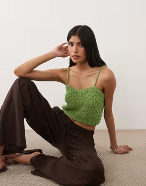 エイソス レディース トップス タンクトップ ニット ASOS DESIGN textured knit bra top GREEN グリーン