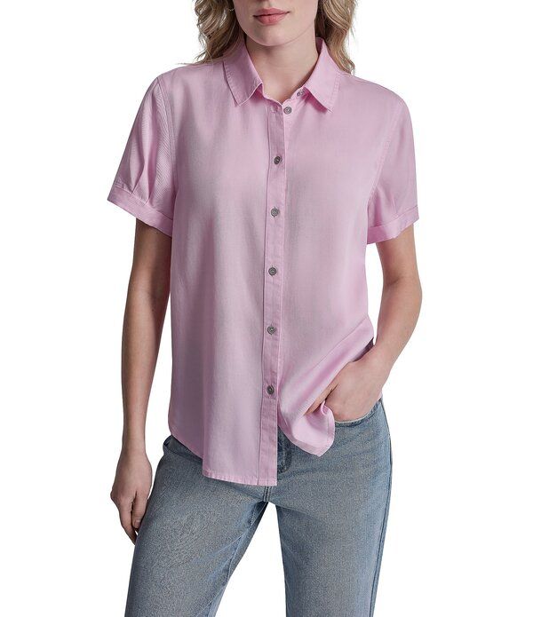 ダナキャラン レディース トップス シャツ ジーンズ DKNY Jeans by Donna Karan Tencel Point Collar Short Sleeve Button Front S