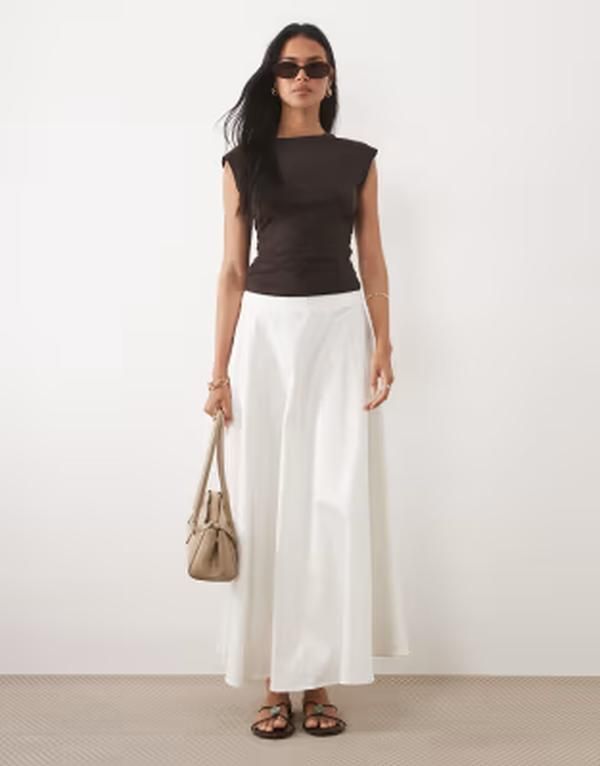エイソス レディース ボトムスカート Tシャツ コットン ASOS DESIGN cotton sateen volume circle skirt white ホワイト 17,505円