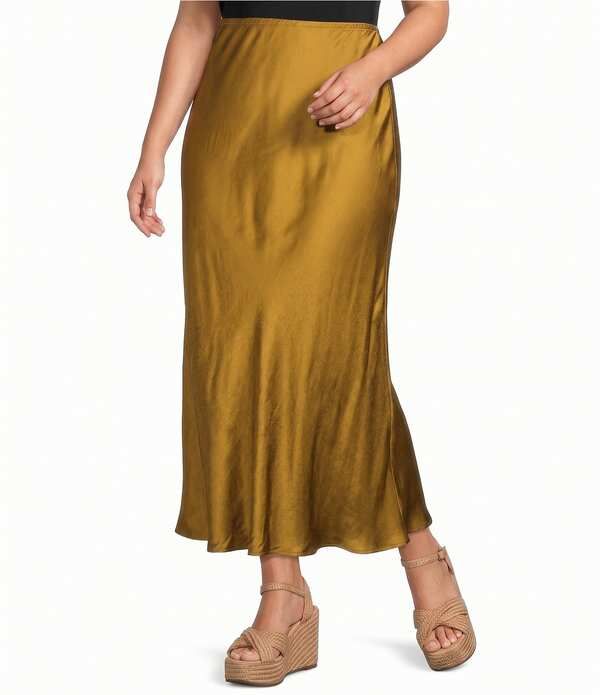 ブライン ウォーカー レディース ボトムスカート A ライン プラスサイズ サテン Bryn Walker Plusize Satin Woven ALine Bias PullOn Skirt Qu