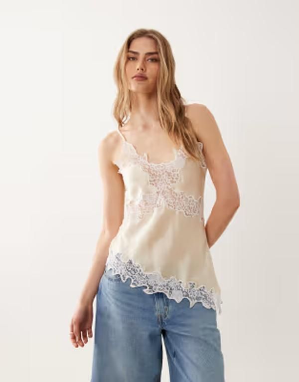 ミスセルフフリッジ レディース トップス シャツ アシンメトリー サテン レース Misselfridge satin lace asymmetricamin stone ストーン