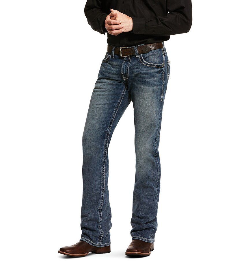 アリアト メンズ ボトムス デニムパンツ ストレート ジーンズ Ariat M5 Slim Stretch Adkins Stackable Straight Leg Jeans Blue ブルー