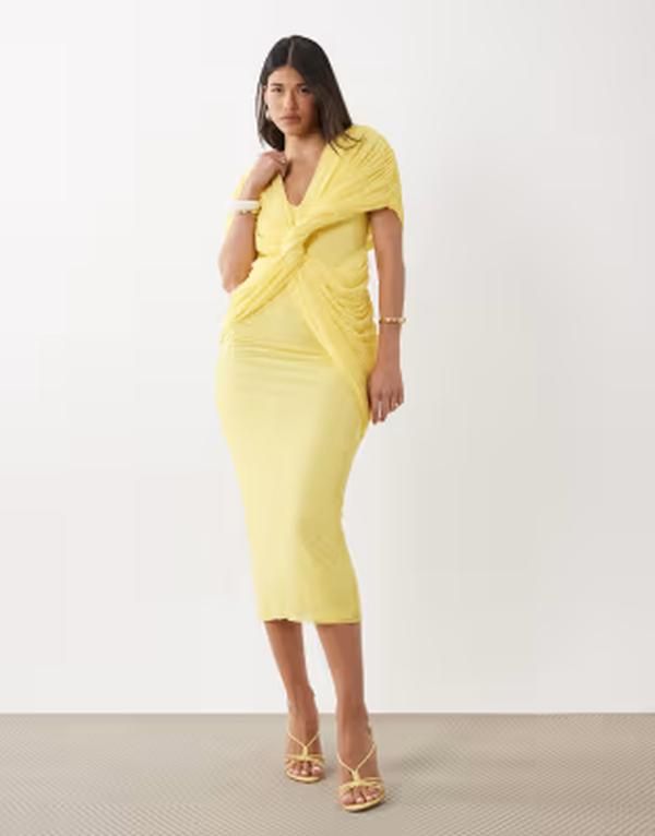 エイソス レディース トップス ワンピース ケープデザイン キャップ ケープ マキシ ASOS DESIGN twist plunge cape maxi dress in lemon